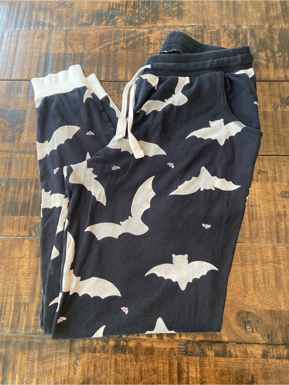 Burt's Bees Baby organic cotton Black Bat-Print Adult Pajama Pants size medium